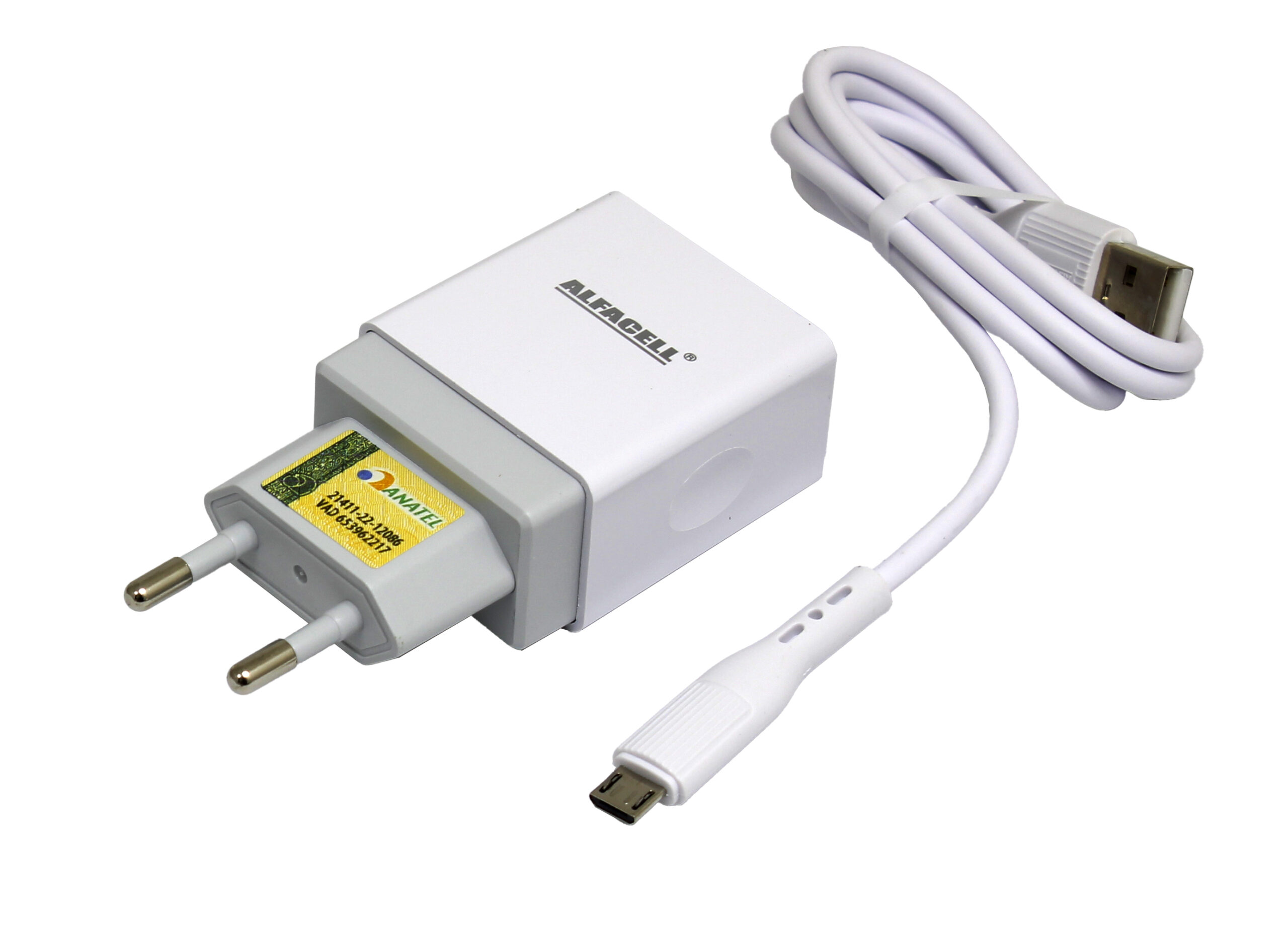 CARREGADOR E CABO USB – V8; TENSÃO DE ENTRADA: 100-240V; FREQUÊNCIA: 50/60HZ