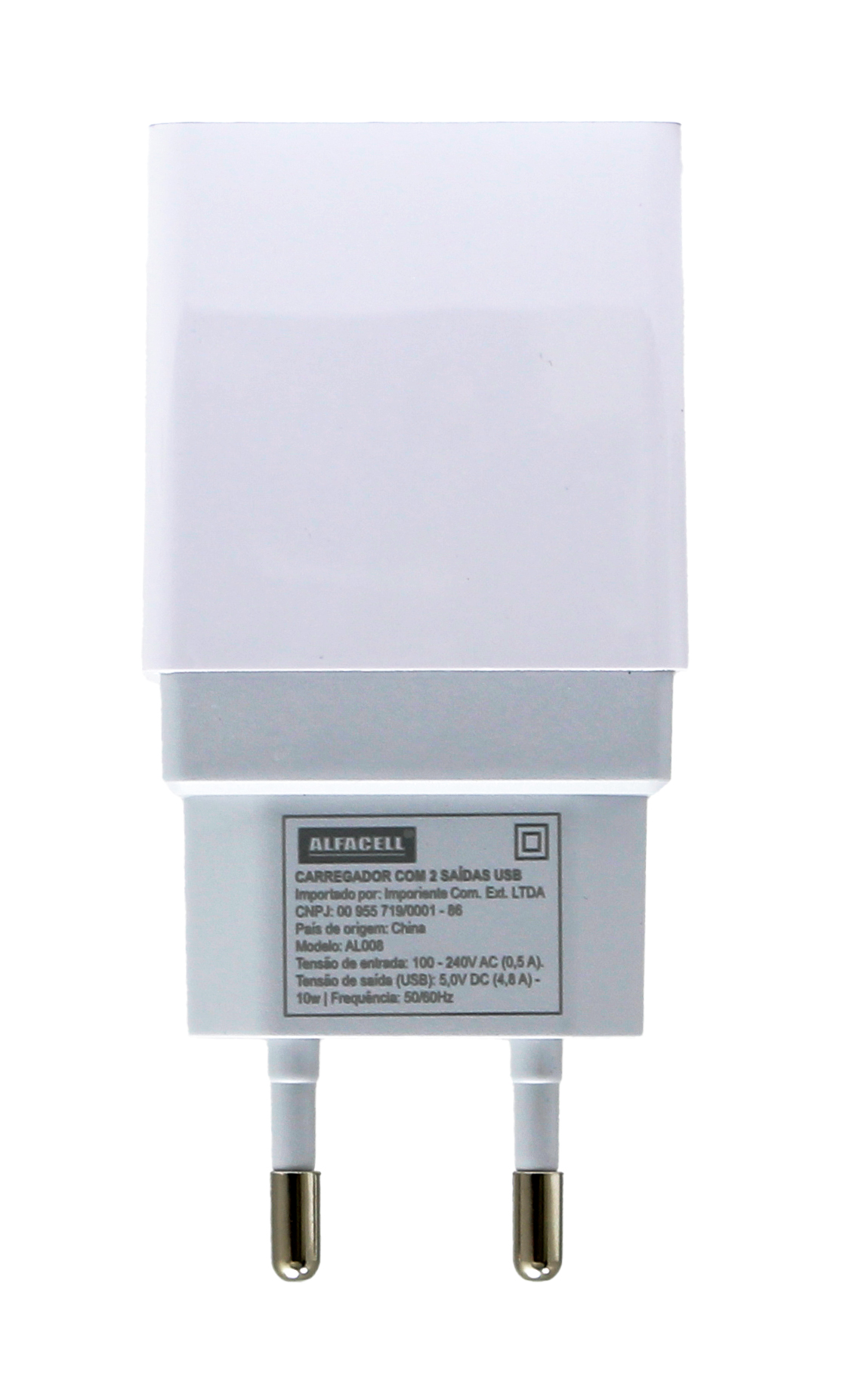 CARREGADOR E CABO USB – V8; TENSÃO DE ENTRADA: 100-240V; FREQUÊNCIA: 50/60HZ