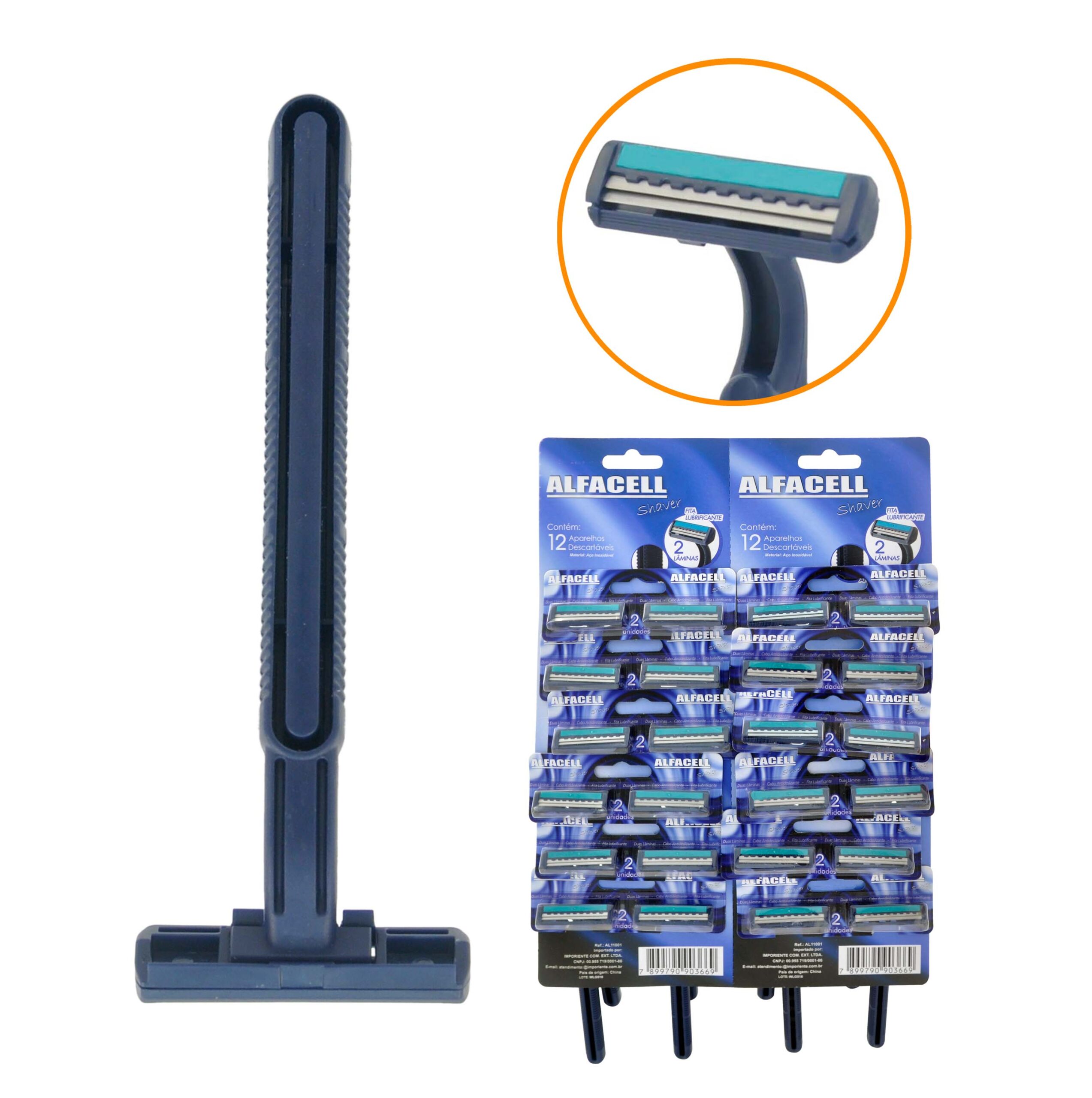 BARBEADOR DESCARTÁVEL 2 LÂMINAS EM AÇO INOX AZUL – CARTELA C/24 (SUPERFÍCIES IRREGULARES)
