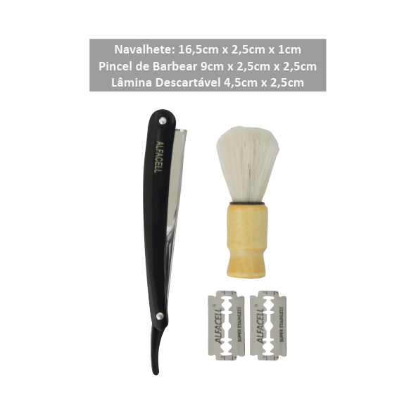 KIT PARA BARBEAR (1 NAVALHETE, 1 PINCEL DE BARBEAR E 2 LÂMINAS DESCARTÁVEIS)