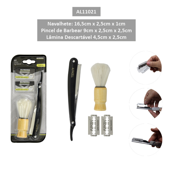 KIT PARA BARBEAR (1 NAVALHETE, 1 PINCEL DE BARBEAR E 2 LÂMINAS DESCARTÁVEIS)