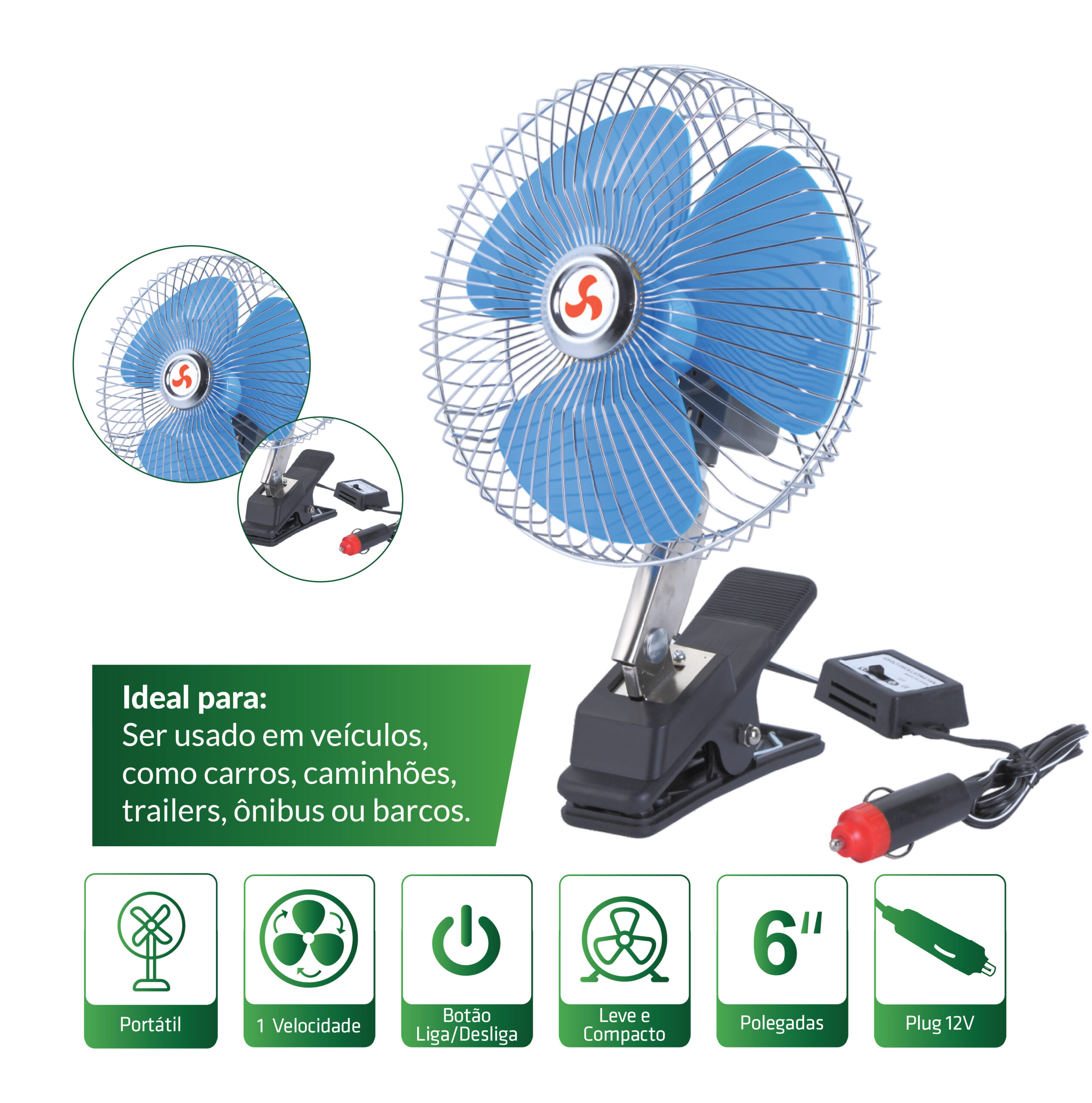 MINI VENTILADOR PORTÁTIL PARA CARROS COM PREGADOR
