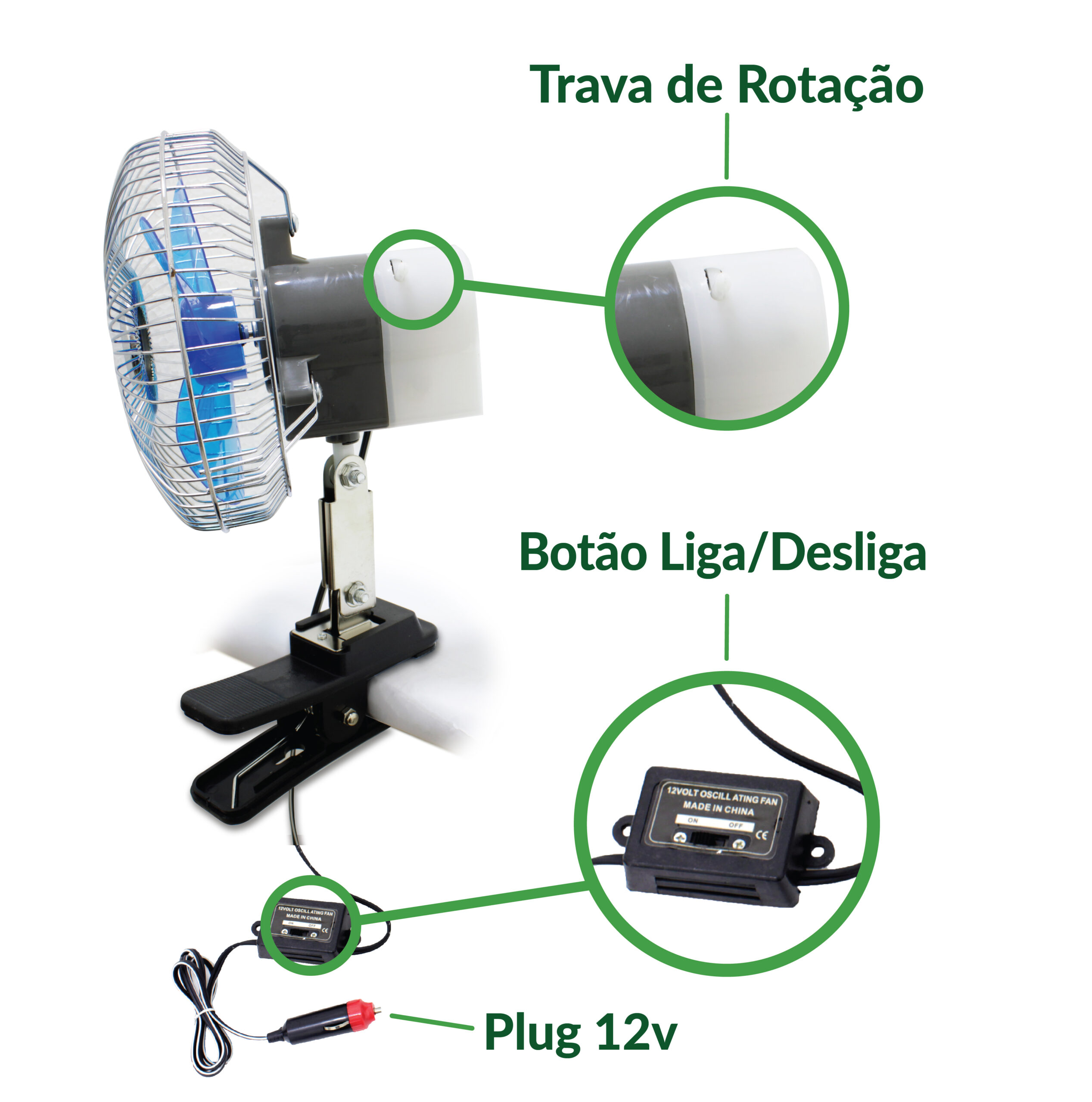 MINI VENTILADOR PORTÁTIL PARA CARROS COM PREGADOR