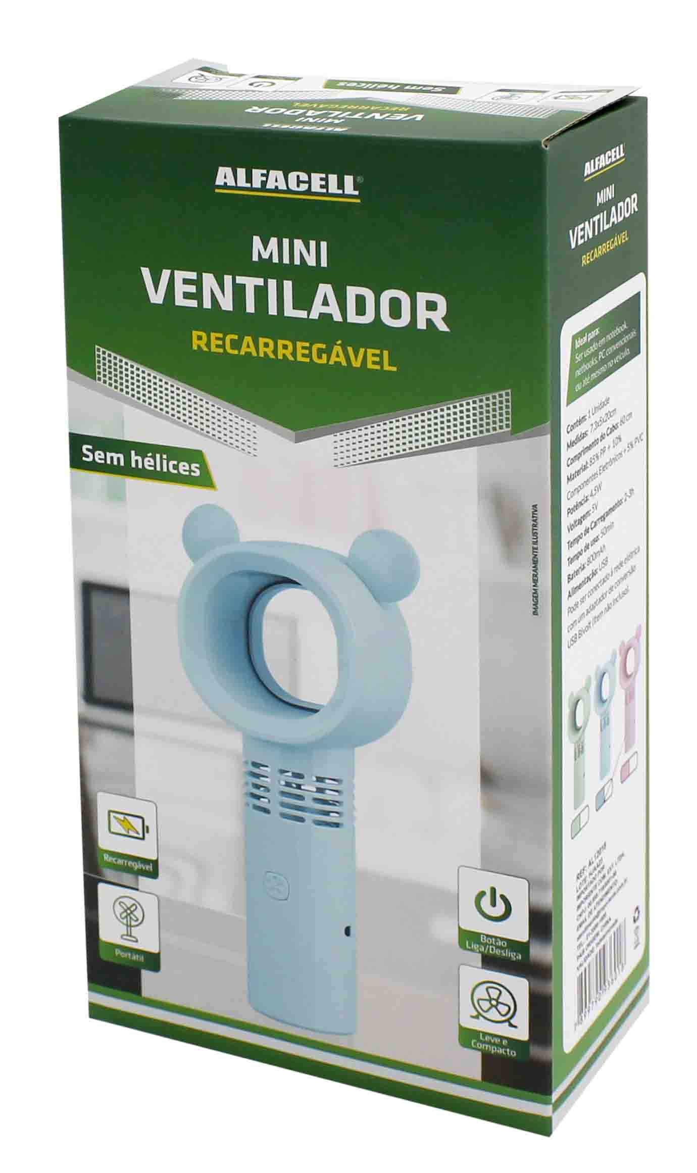 MINI VENTILADOR RECARREGÁVEL COM CABO USB