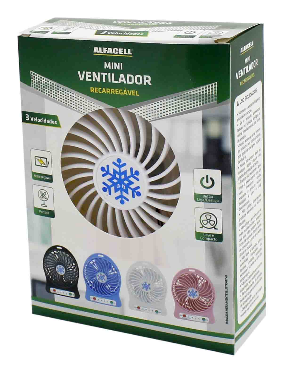 MINI VENTILADOR DE MESA RECARREGÁVEL COM CABO USB, 3 VELOCIDADES