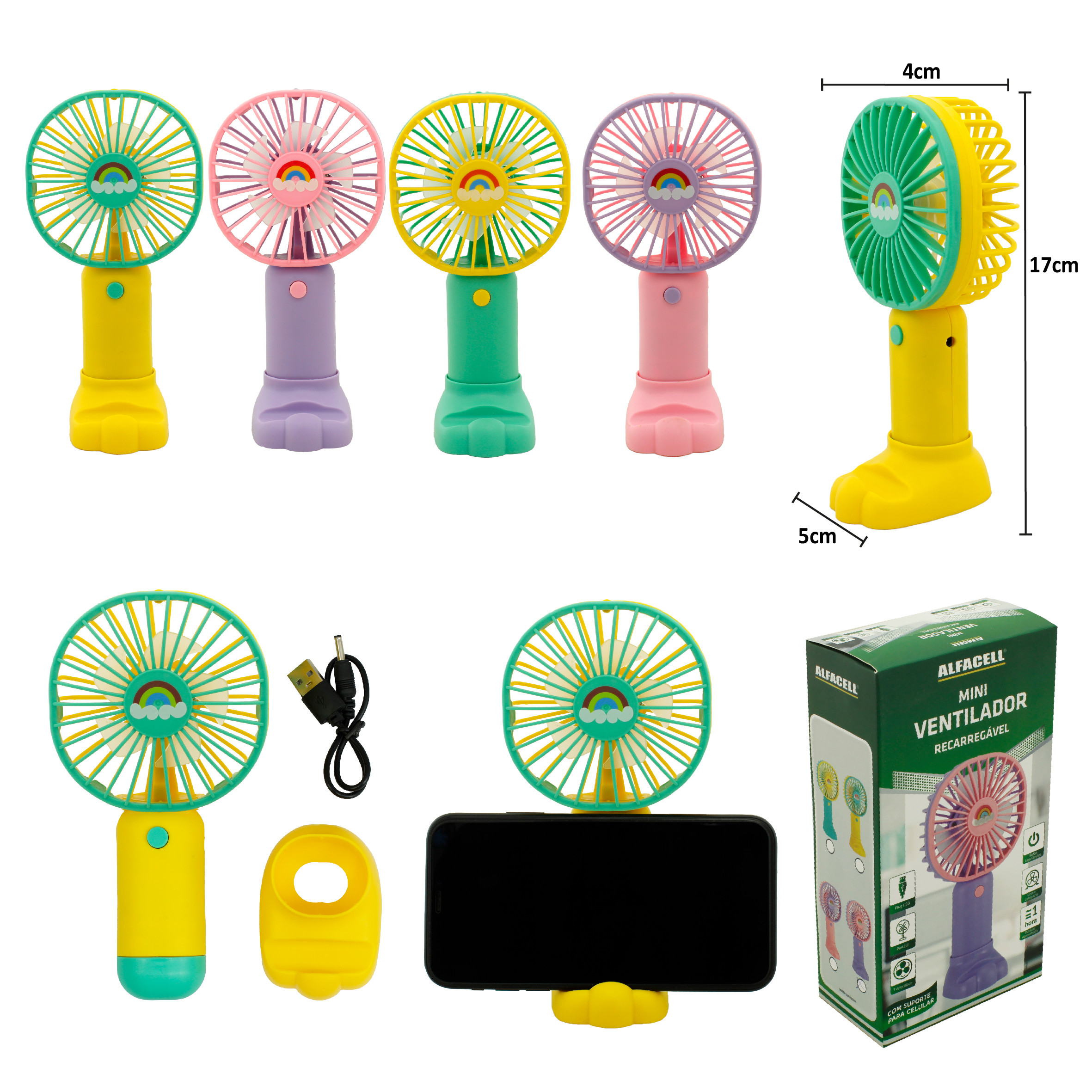 MINI VENTILADOR RECARREGÁVEL E PORTÁTIL COM CABO USB (INCLUSO)