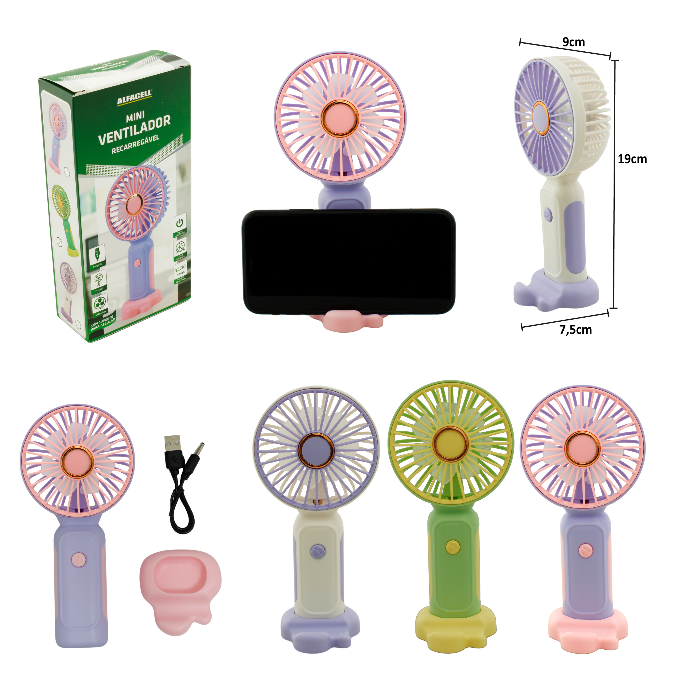 MINI VENTILADOR RECARREGÁVEL E PORTÁTIL COM CABO USB (INCLUSO)