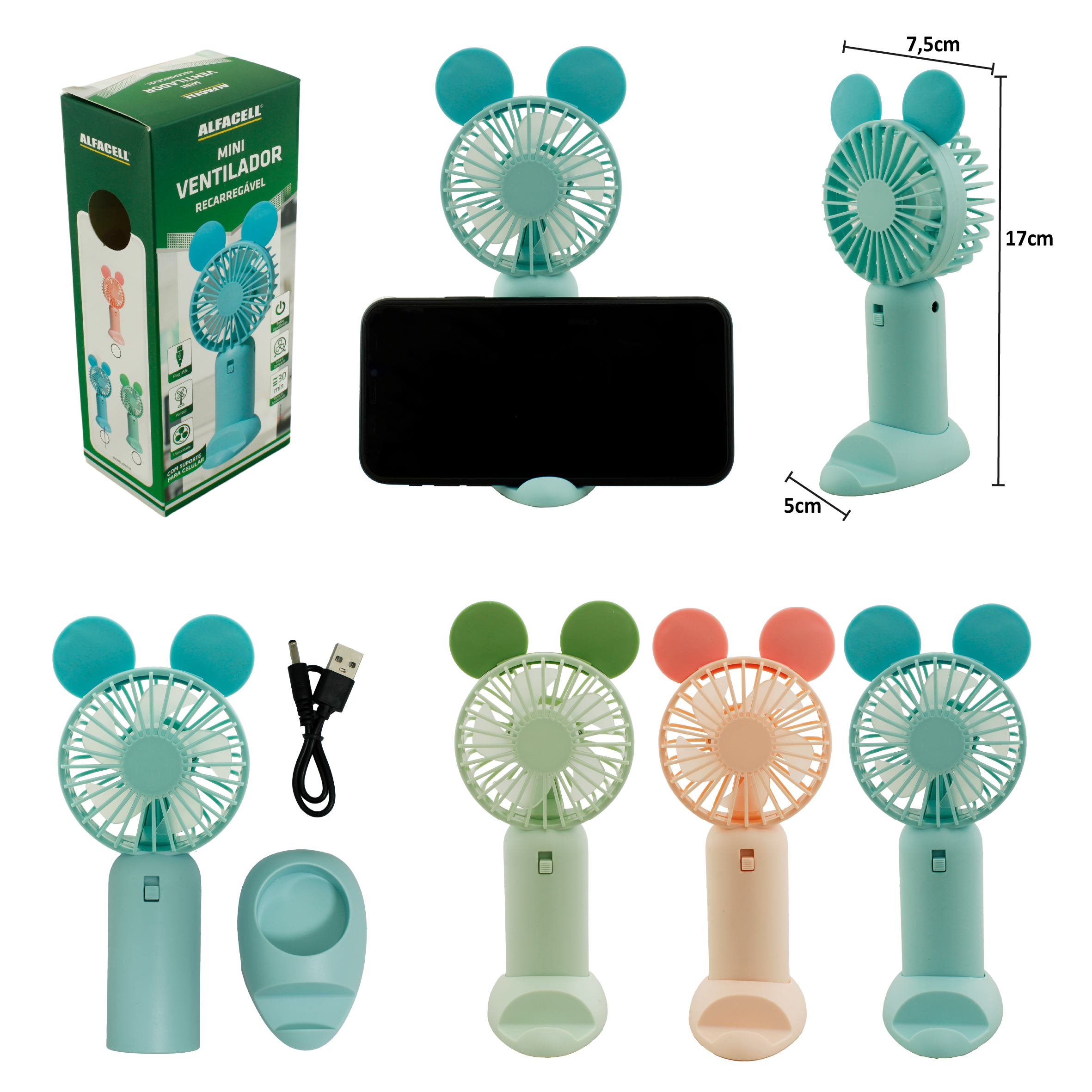 MINI VENTILADOR RECARREGÁVEL E PORTÁTIL COM CABO USB (INCLUSO)