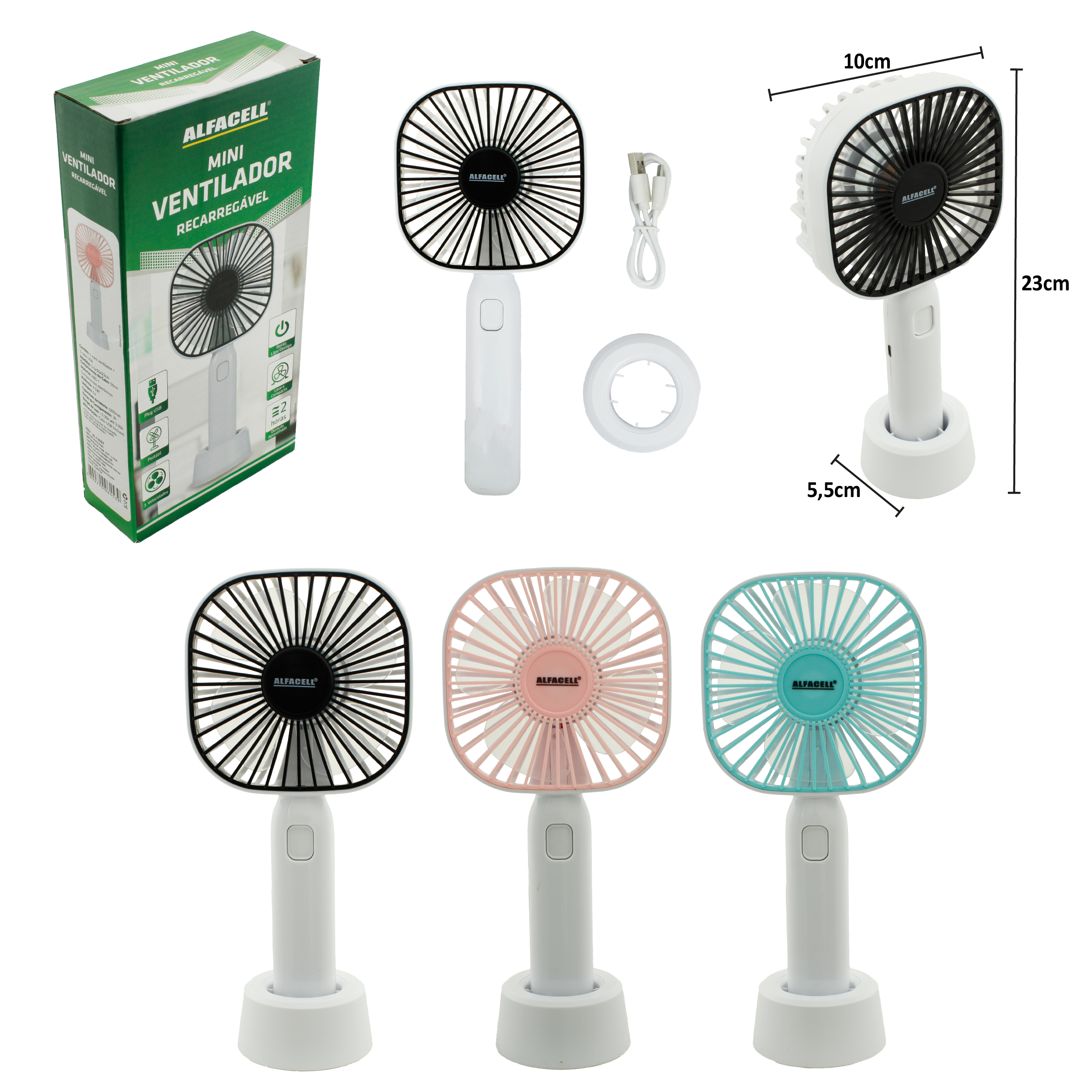MINI VENTILADOR RECARREGÁVEL E PORTÁTIL COM CABO USB (INCLUSO)