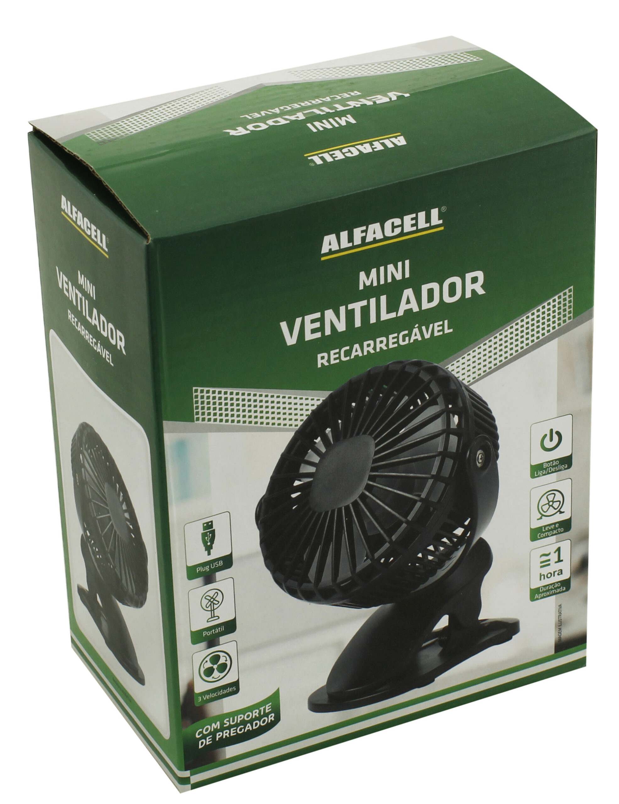 MINI VENTILADOR RECARREGÁVEL E PORTÁTIL, COM PREGADOR, COM CABO USB (INCLUSO)