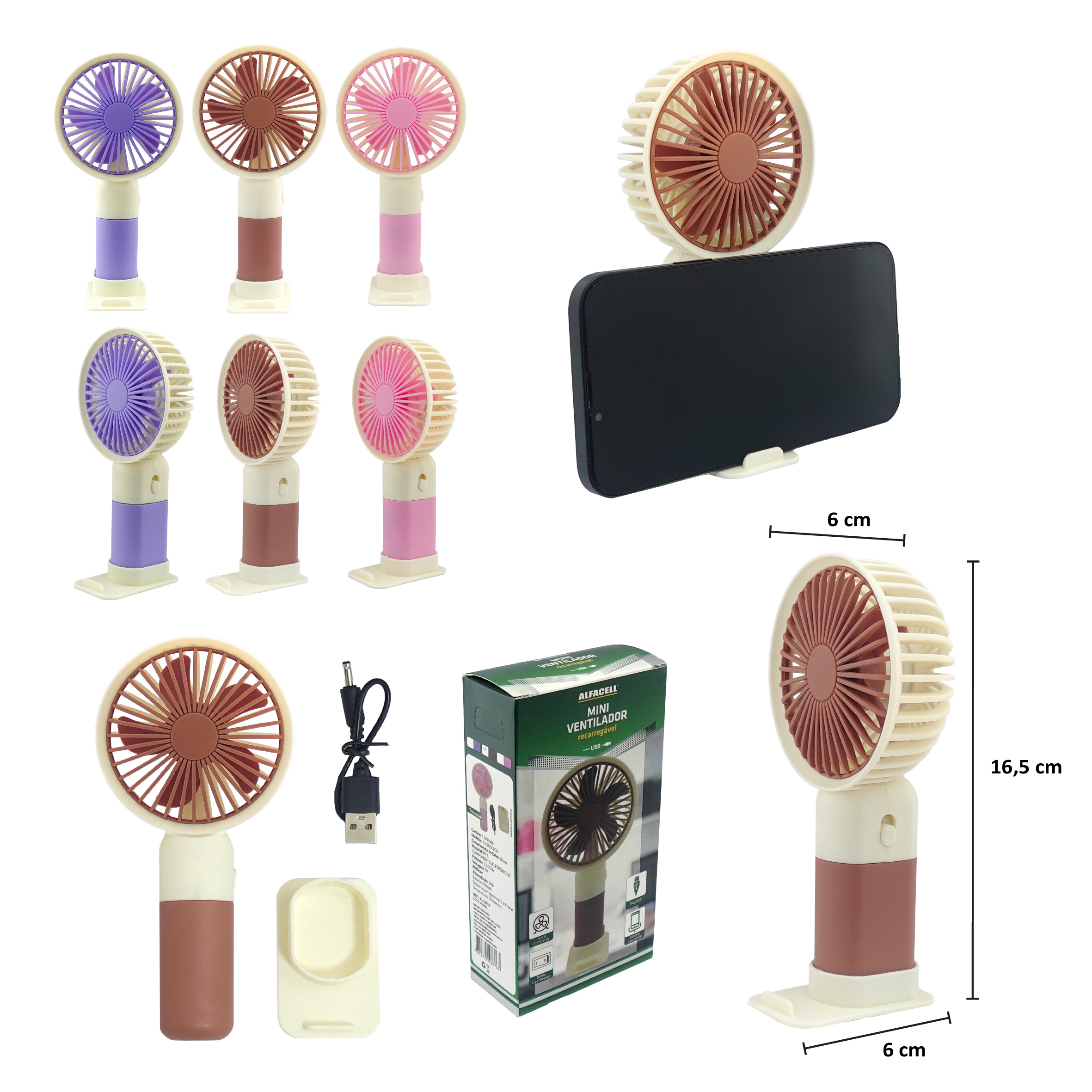 MINI VENTILADOR RECARREGÁVEL E PORTÁTIL COM CABO USB (INCLUSO) 1 VELOCIDADE
