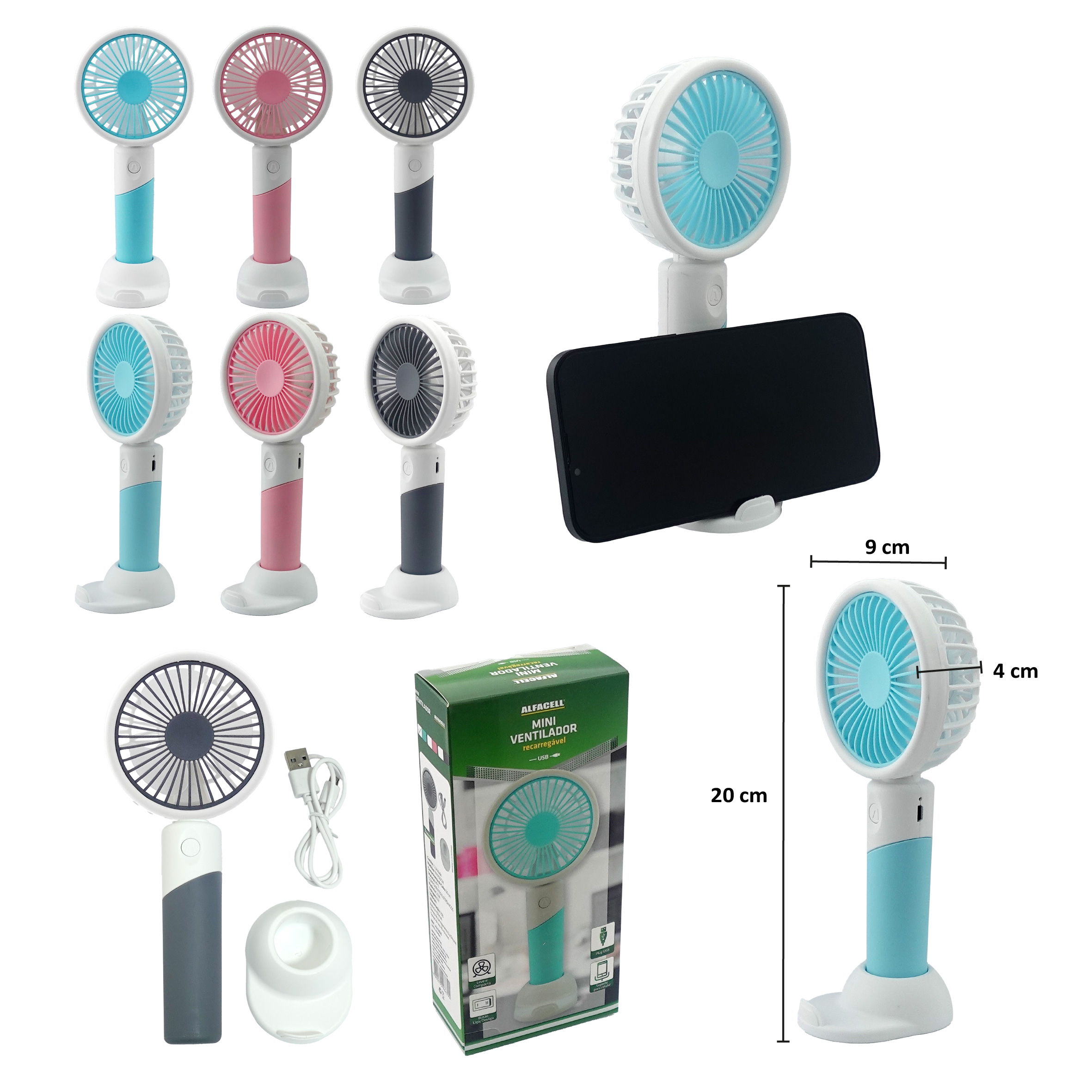 MINI VENTILADOR RECARREGÁVEL E PORTÁTIL COM CABO USB (INCLUSO) 3 VELOCIDADES