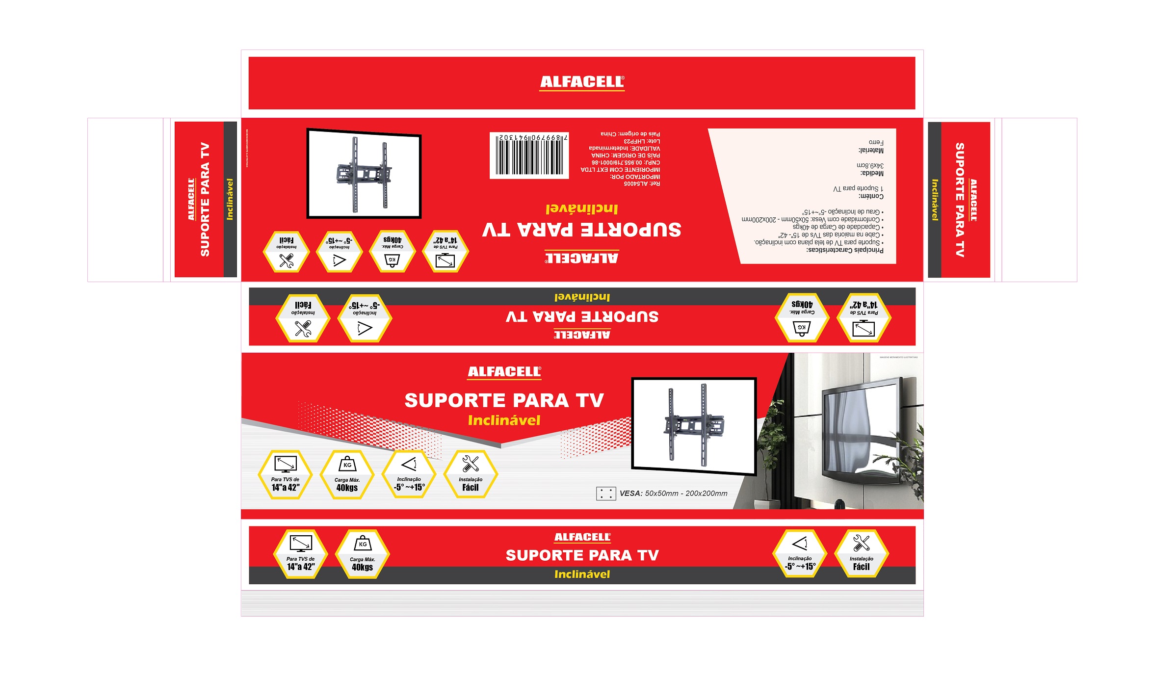 SUPORTE INCLINÁVEL PARA TV (PARA TVS DE 14″ A 42″)