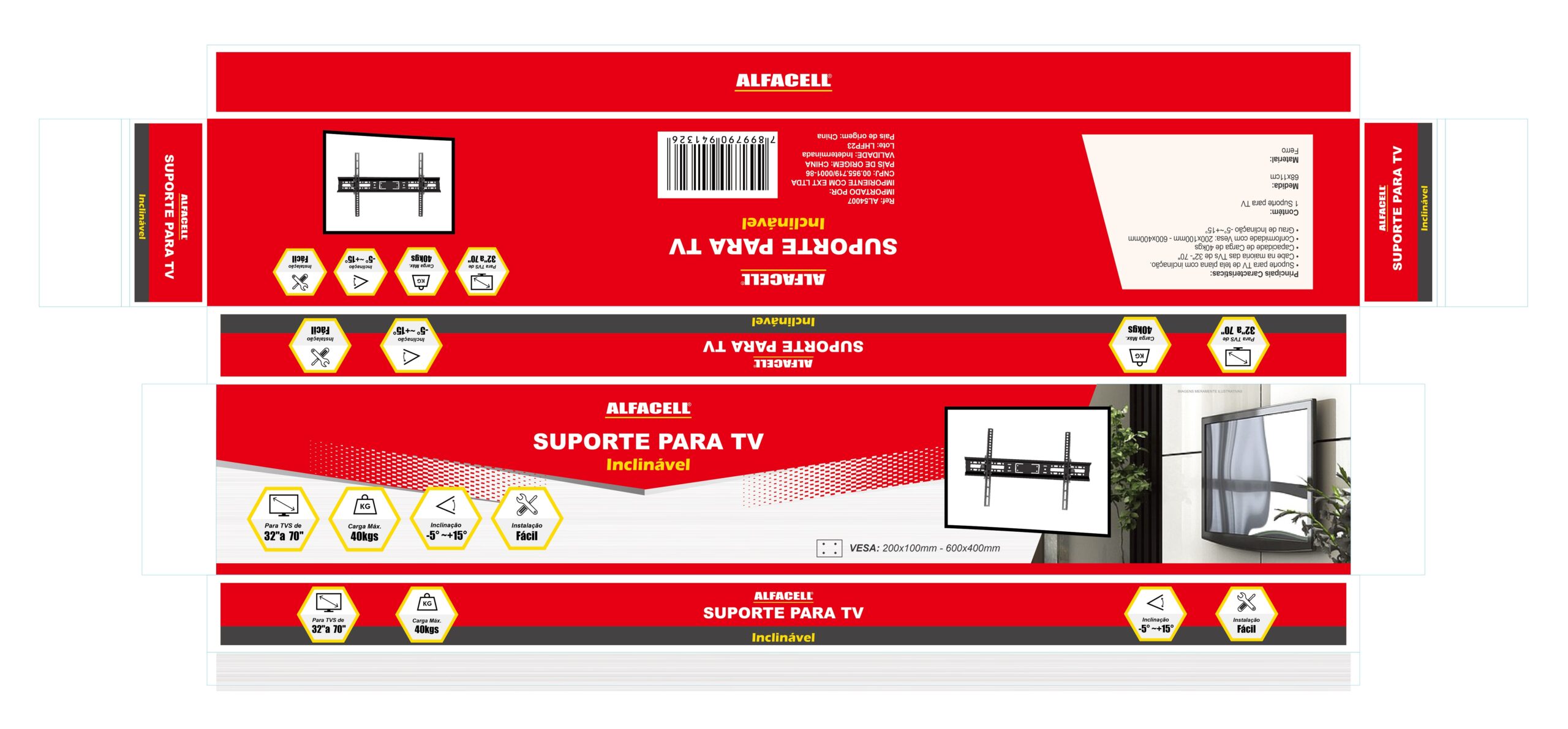 SUPORTE INCLINÁVEL PARA TV (PARA TVS DE 32″ A 70″)