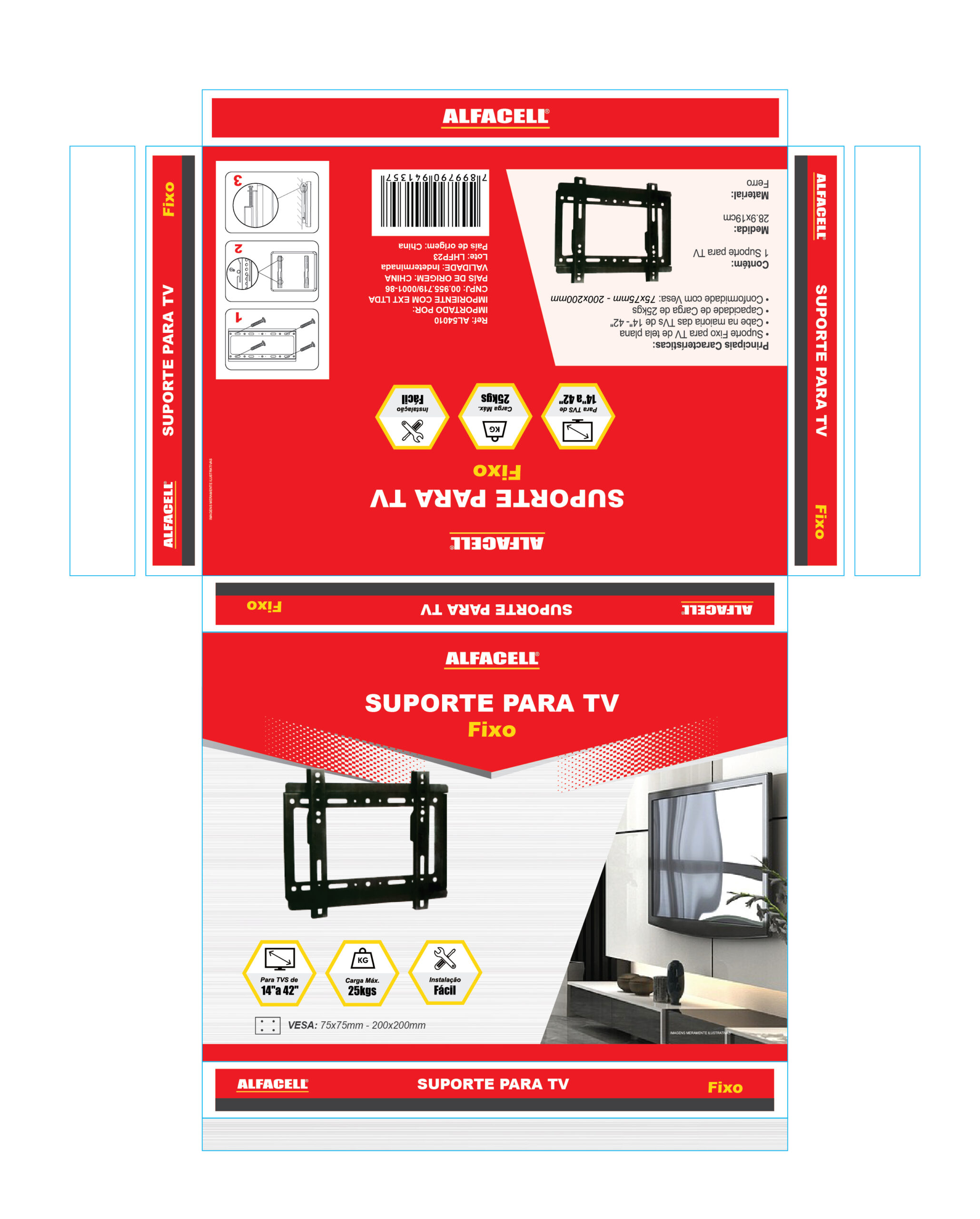 SUPORTE FIXO PARA TV (PARA TVS DE 14″ A 42″)