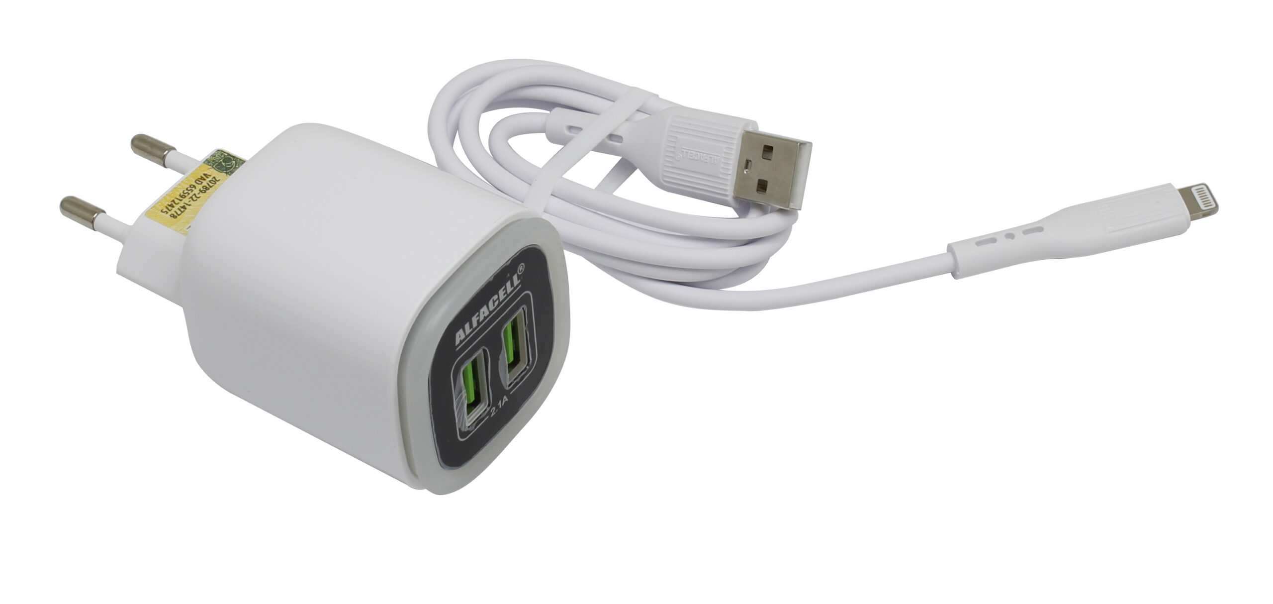 CARREGADOR E CABO USB – LIGHTNING; TENSÃO DE ENTRADA: 100-240V; FREQUÊNCIA: 50/60HZ
