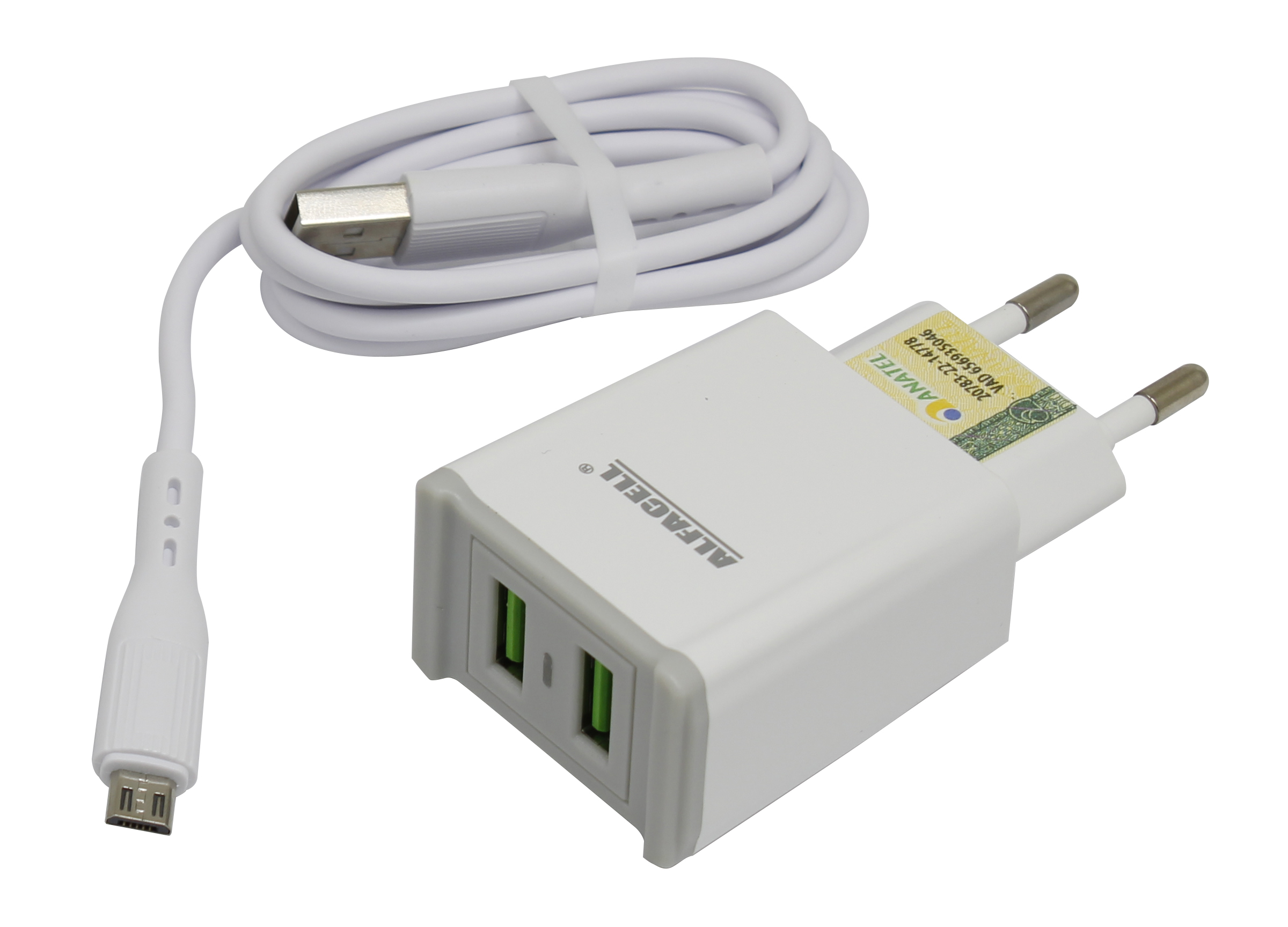 CARREGADOR E CABO USB – V8; TENSÃO DE ENTRADA: 100-240V; FREQUÊNCIA: 50/60HZ
