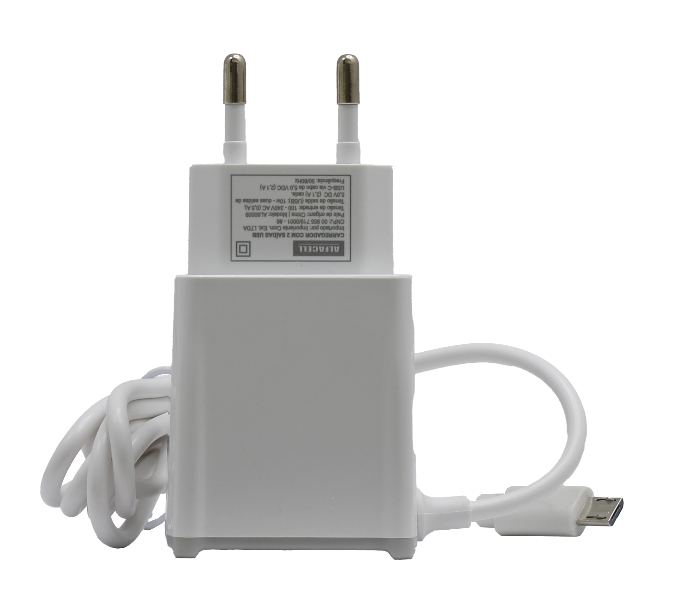 CARREGADOR COM CABO USB – V8; TENSÃO DE ENTRADA: 100-240V; FREQUÊNCIA: 50/60HZ