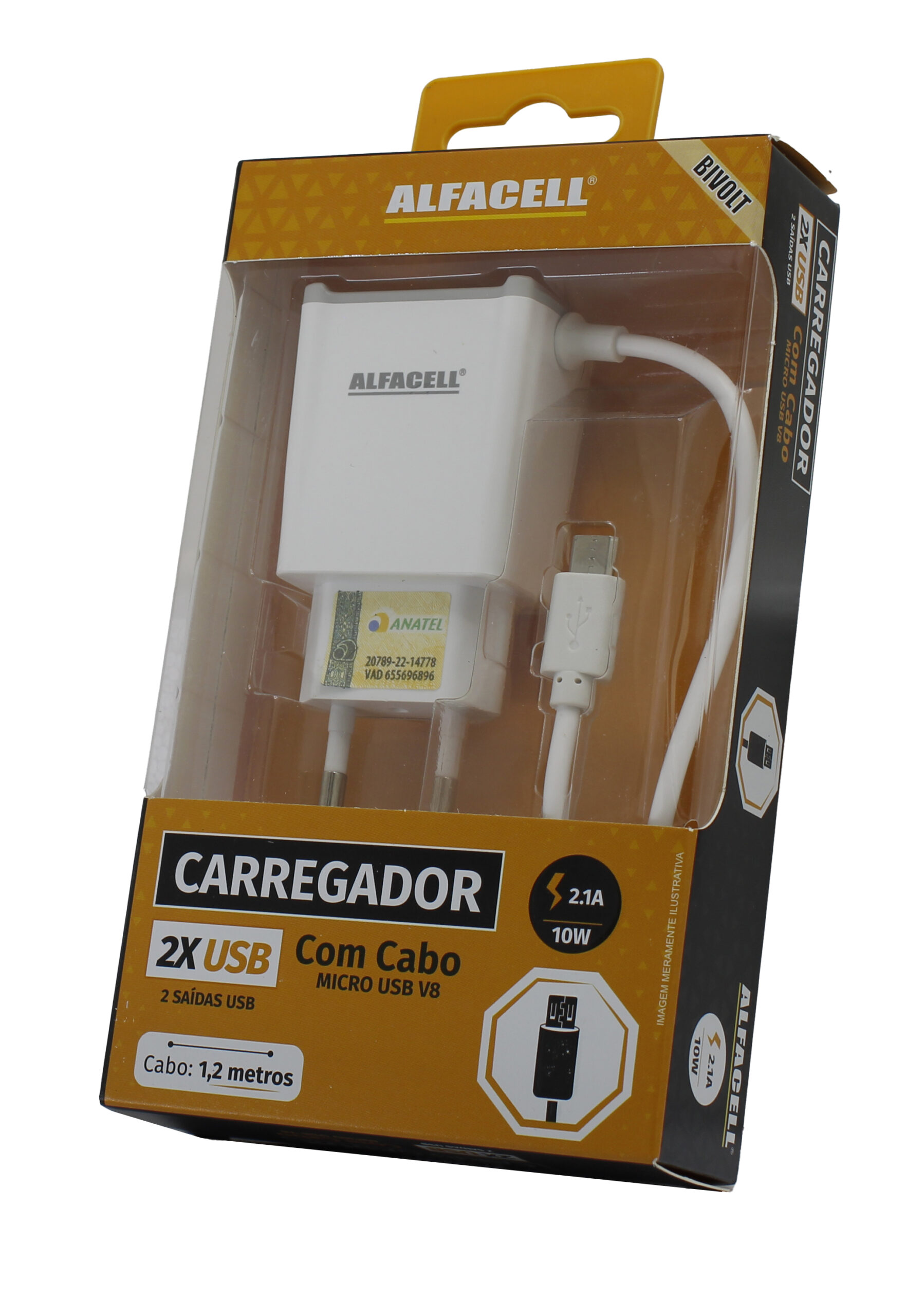CARREGADOR COM CABO USB – V8; TENSÃO DE ENTRADA: 100-240V; FREQUÊNCIA: 50/60HZ