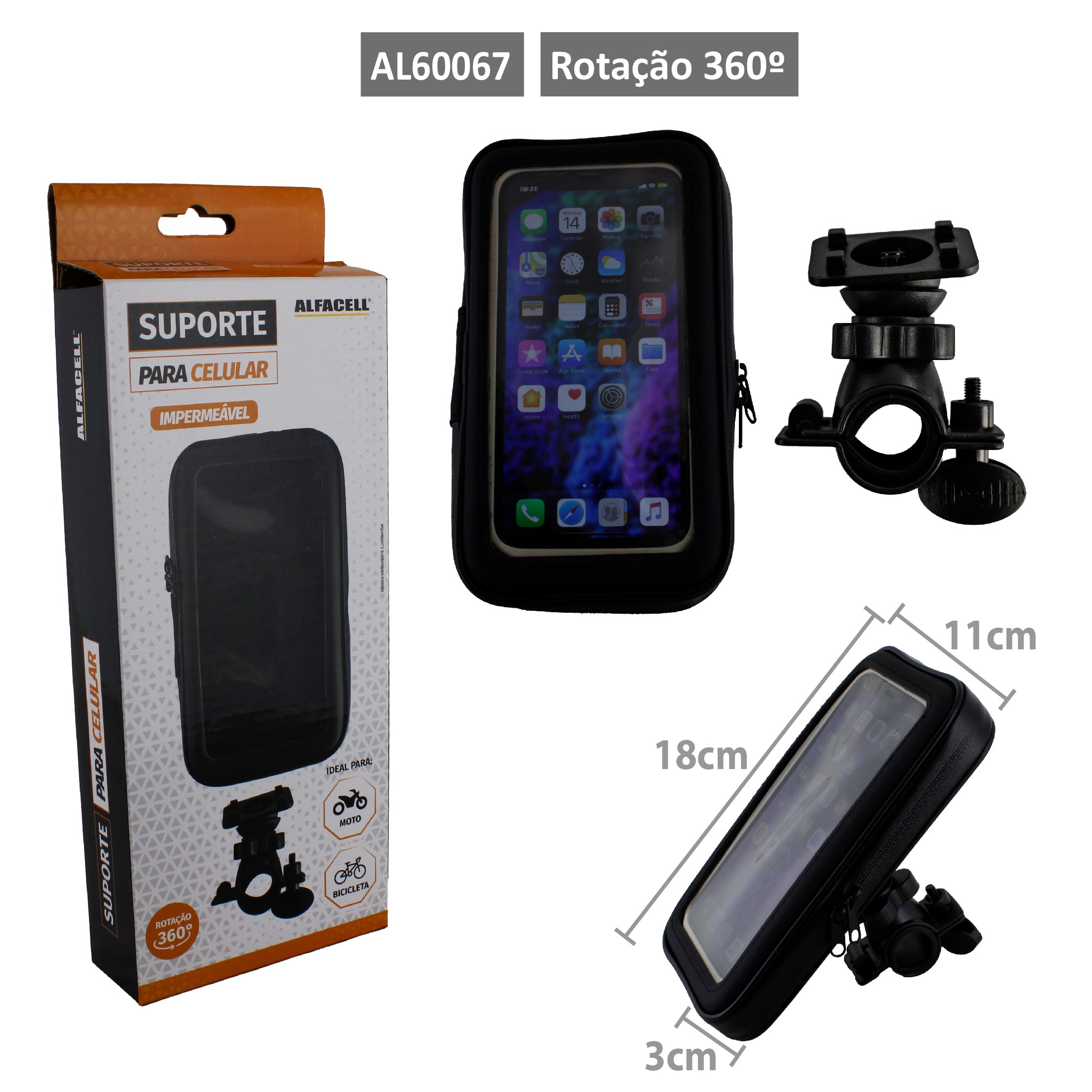 SUPORTE DE CELULAR IMPERMEÁVEL PARA MOTO/BICICLETA