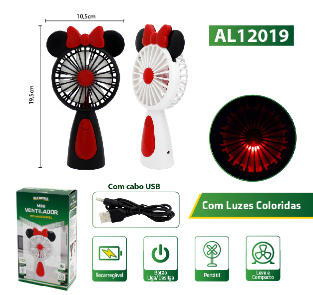 MINI VENTILADOR RECARREGÁVEL COM CABO USB