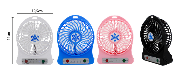 MINI VENTILADOR DE MESA RECARREGÁVEL COM CABO USB, 3 VELOCIDADES