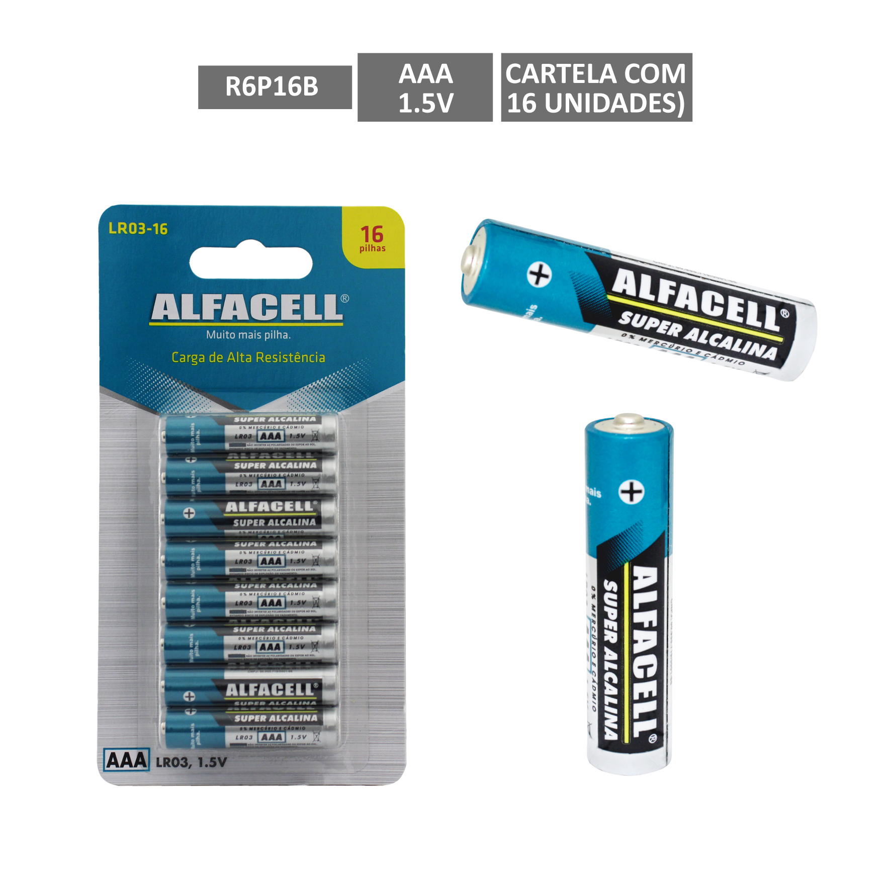 PILHA ALFACELL ALCALINA PALITO AAA 1.5V (CARTELA COM 16 UNIDADES)