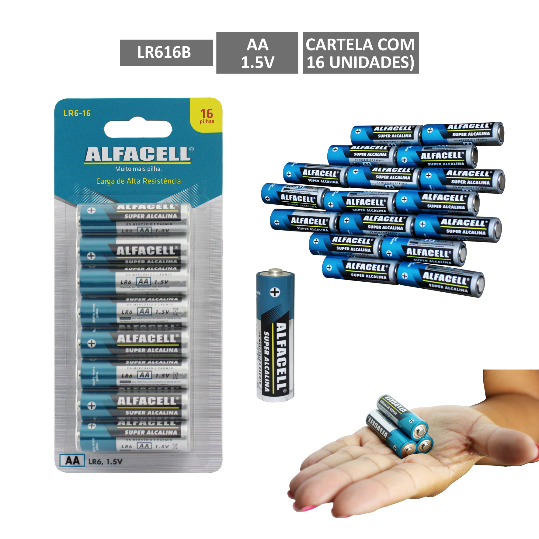PILHA ALFACELL ALCALINA AA 1.5V (CARTELA COM 16 UNIDADES)