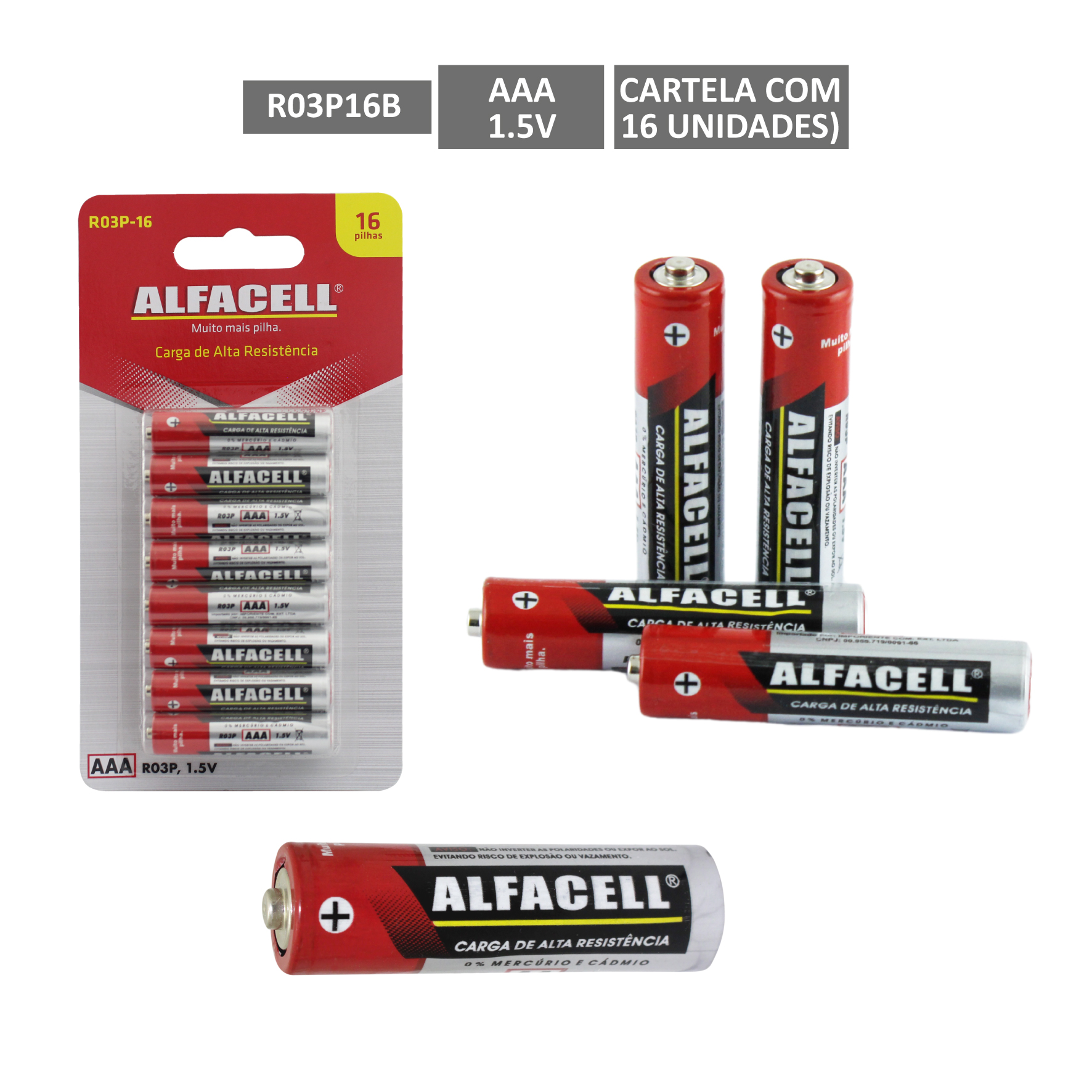 PILHA ALFACELL COMUM PALITO AAA 1.5V (CARTELA COM 16 UNIDADES)